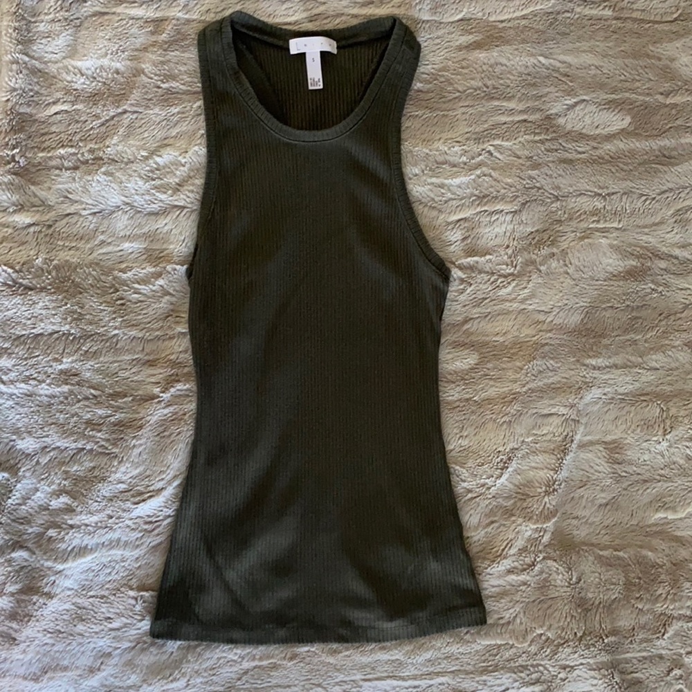 Leith Nordstrom Green Razor Back Ribbed Tank Top